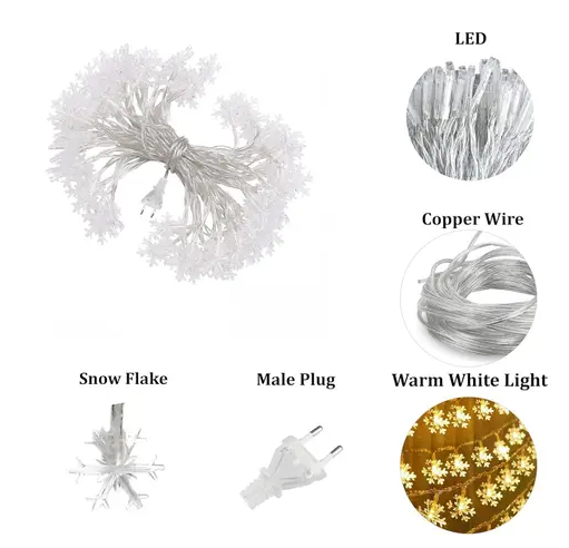 14 LED Yellow Snowflake String Lights