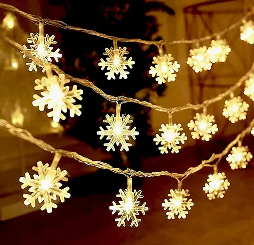 14 LED Yellow Snowflake String Lights